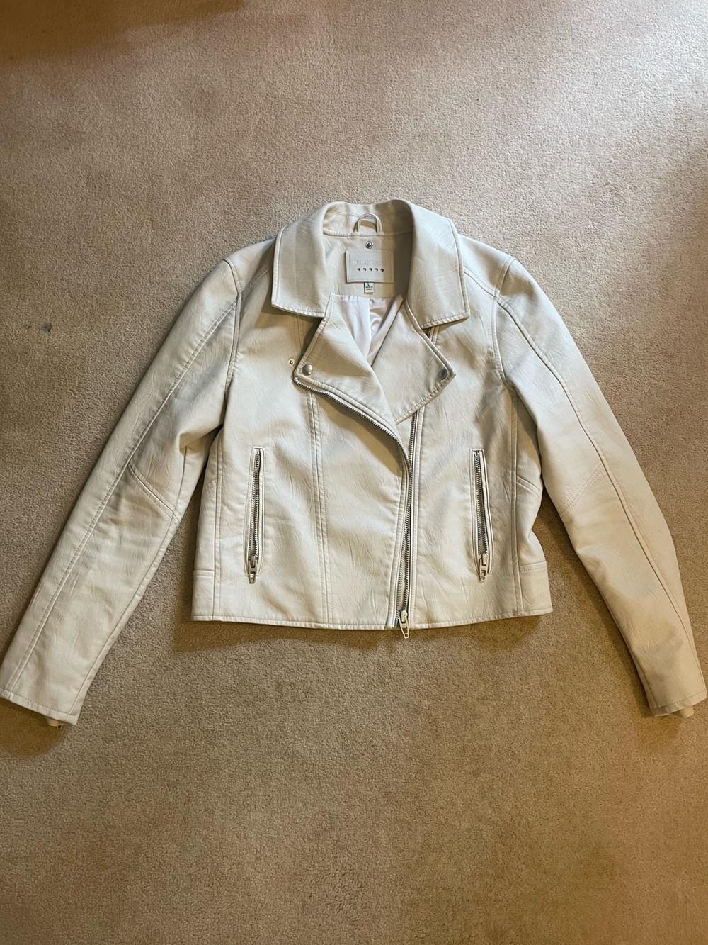 Blank NYC Cream Faux Leather Moto Jacket